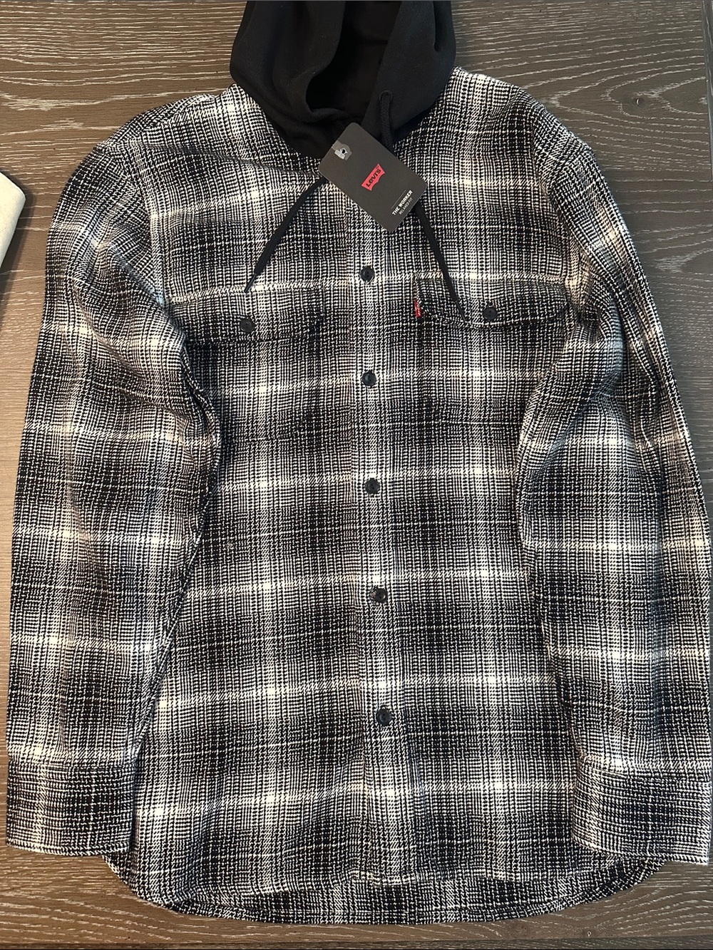 Levi's Black & White Plaid Hooded Shirt Jacket